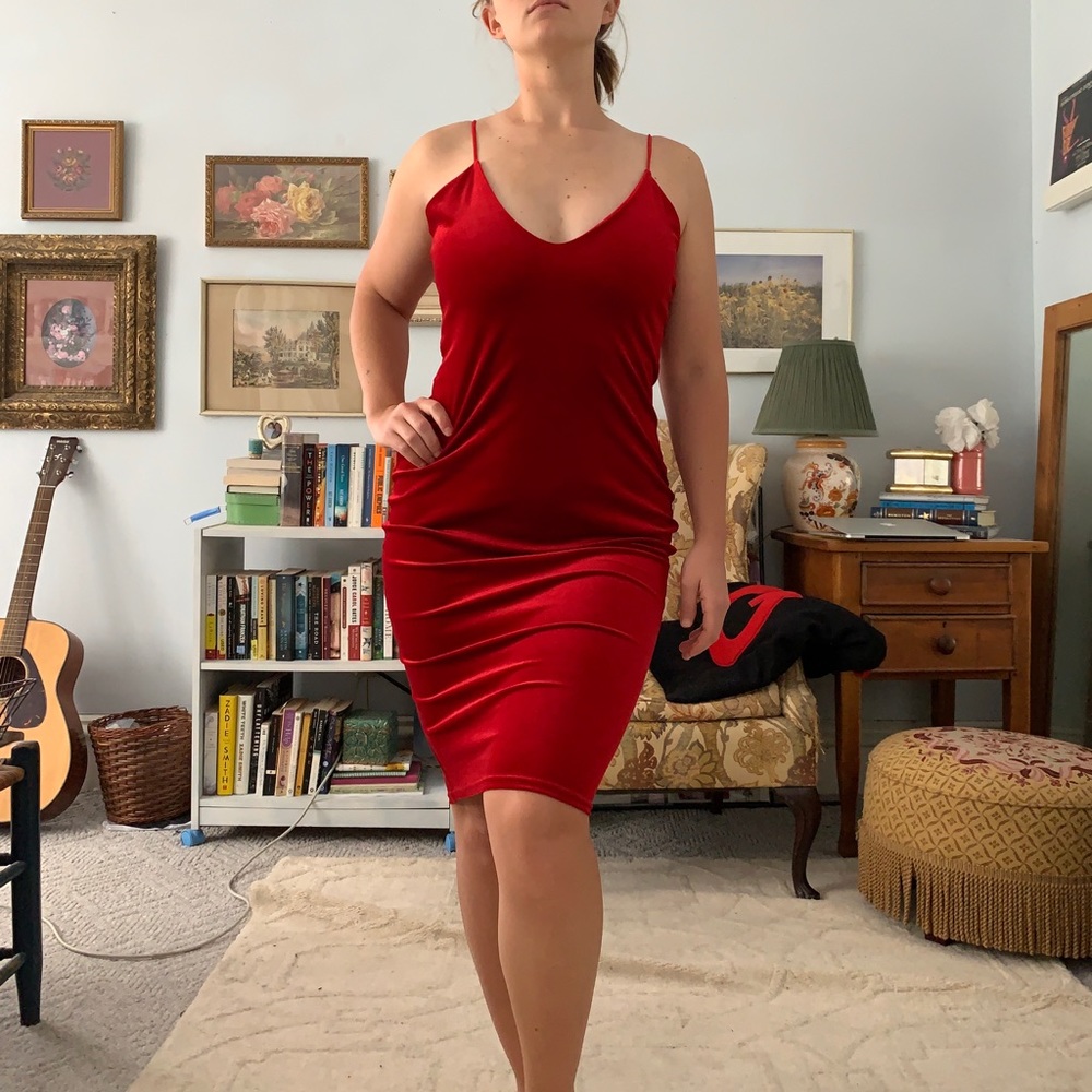 Red Velvet Midi Dress